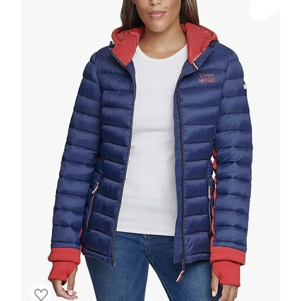 Tommy Hilfiger Packable Ladies Puffer Jacket Navy‎ and Red Size Small